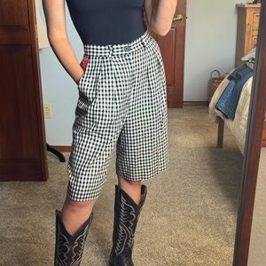 Vintage Rayon Pleated Gingham Bermuda Shorts